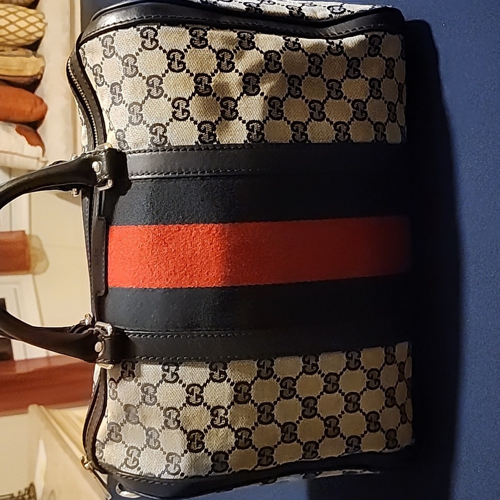 Gucci Blue and Red Stripe Monogram Bag